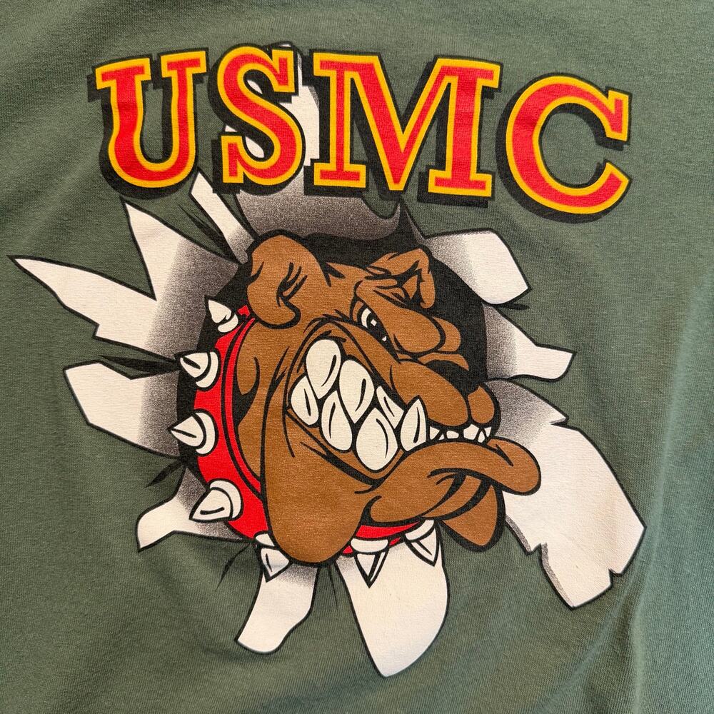 Vintage USMC United States Marine Corps Devil Dog Graphic T-Shirt Olive Green